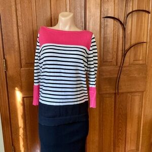 Chaps Pink and Black Striped Sweater